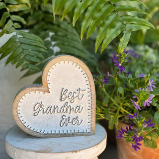 'best grandma ever' carved wood heart