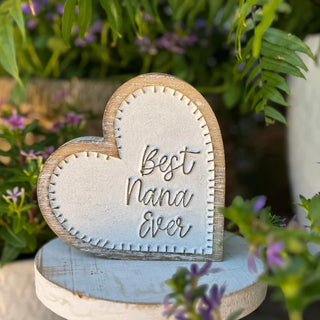 'best nana ever' carved wood heart
