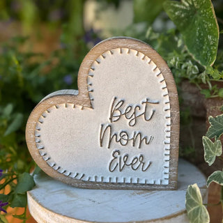 'best mom ever' carved wood heart