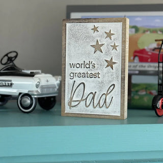 'greatest dad' carved wood block