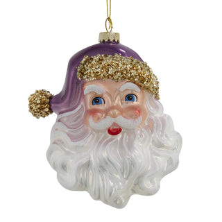 5.25" glass purple & gold santa head ornament