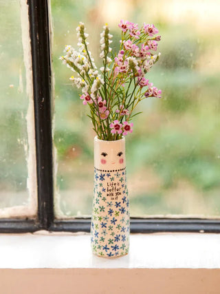 folk friend bud vase - life is better