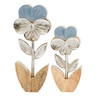 wood & metal flowers with blue enamel - assorted
