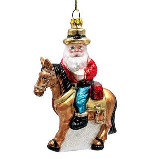 hardy wild western cowboy santa glass ornament