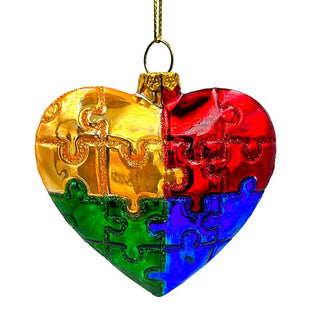 sentimental autism heart puzzle glass ornament