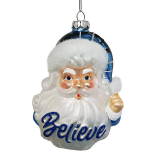 vintage blue santa beleive glass ornament
