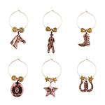 western inspired wine charms, set of 6 - assorted