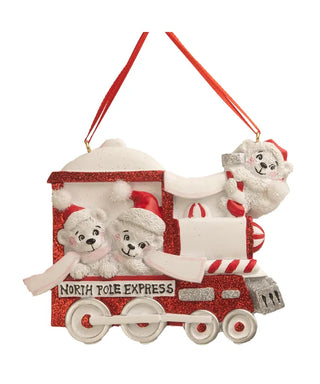 3.5" north pole express bear family of 3 ornament