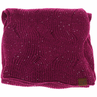 sequin brioche cable knit scarf - burgundy