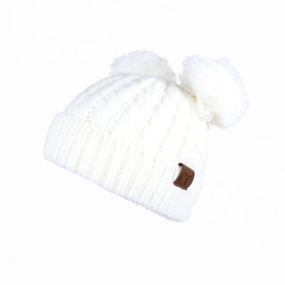 kids solid knit double pom beanie- assorted