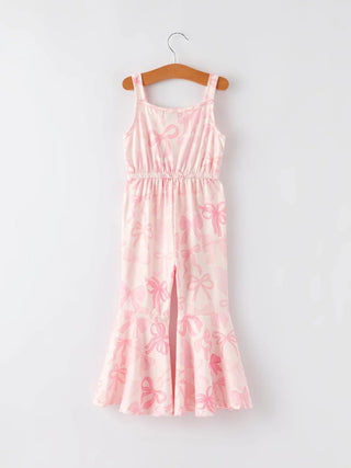 pink bow flared jumpsuit