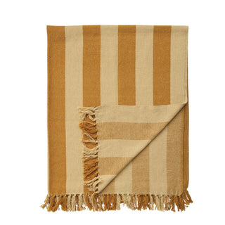 woven recycled cotton blend striped throw with fringe