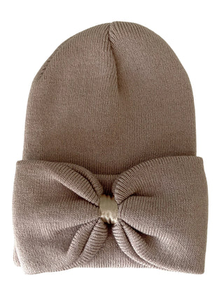 baby's first hat - tan bow
