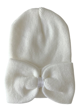baby's first hat - warm white bow