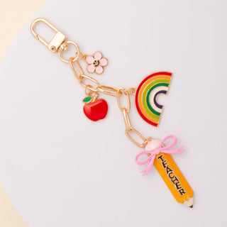 bag charm keychain with enamel trinkets- pencil teacher