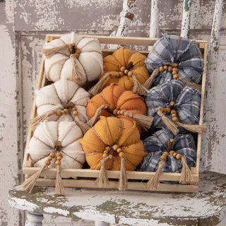 fabric pumpkins w/ bead tassel - assorted
