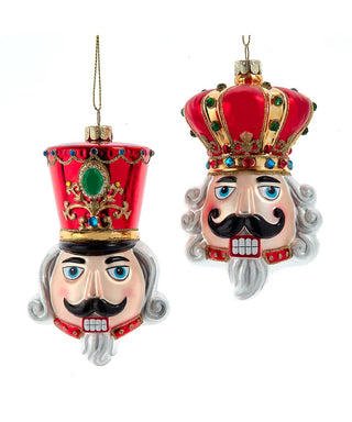 4.5" glass nutcracker & king head ornament - assorted