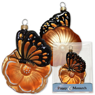 poppy and monarch butterfly glass mold christmas ornament