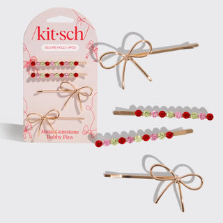 holiday gemstone and bow bobby pin 4 pc set