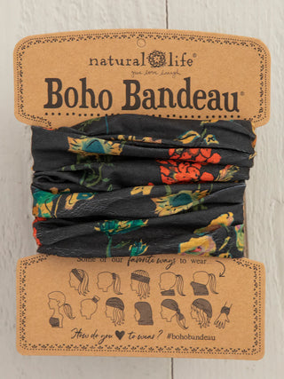 full boho bandeau headband - charcoal orange floral