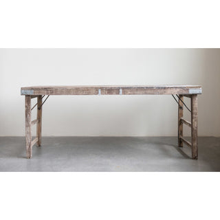 reclaimed wood folding table with tin patches