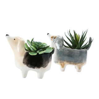 hand painted ceramic dog planters - assorted