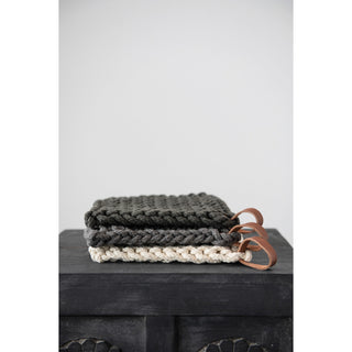 crochet pot holder with leather strap - assorted