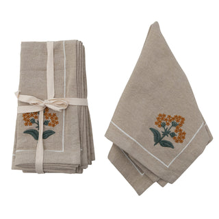 cotton napkins with floral embroidery & french knots, set of 4