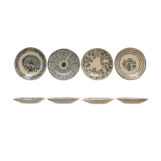 hand painted stoneware plate with floral designs - assorted