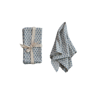 cotton & linen napkins with block print pattern, set of 4