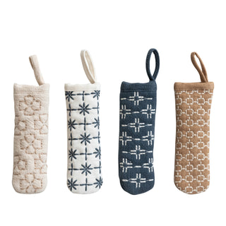 cotton pot handle cover with embroidered pattern & loop - assorted