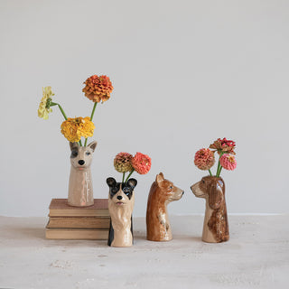 hand-painted stoneware dog vases - assorted