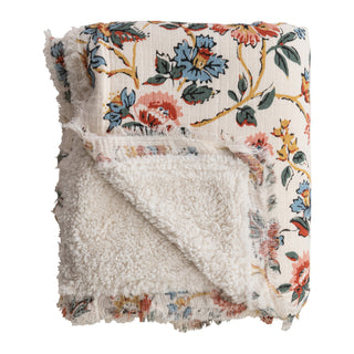 woven cotton printed throw with sherpa back