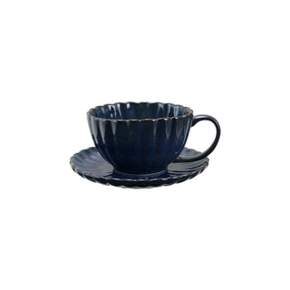 stoneware pleated mug with saucer