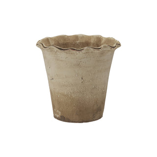 terra-cotta planter with ruffled edge, distressed finish