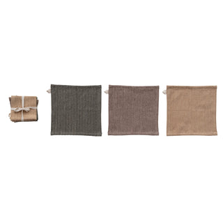 stonewashed cotton striped dish sloths, set of 3 tied with cotton tape