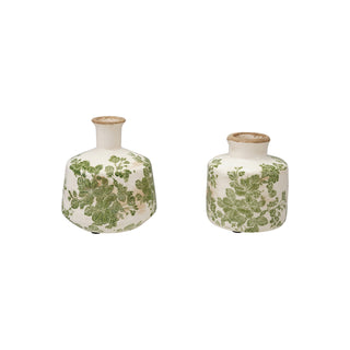 stoneware vases with botanicals - assorted