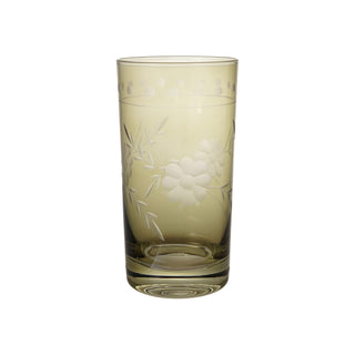 14 oz. drinking glass with etched botanicals, green
