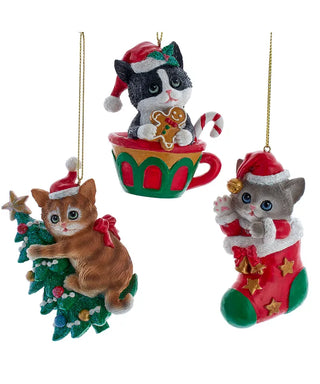 3.75" resin christmas cat ornaments - assorted