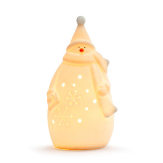 white LED ceramic snowman w/scarf figure