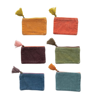 cotton velvet zip pouch with tassels - assorted