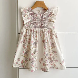 girls floral smocked ruffle sleeve dress