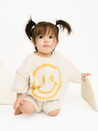 oatmeal short sleeve smiley set - 5t