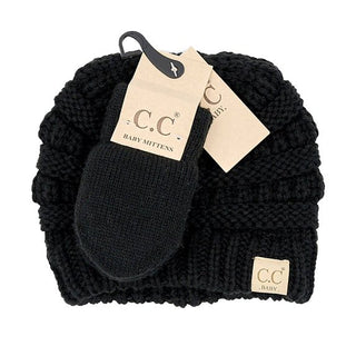 baby solid knit beanie and mittens set - assorted