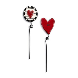 ceramic plant stakes love heart, set of 2 - 2x7"