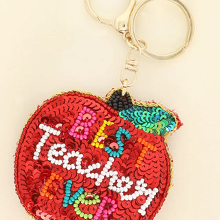 'best teacher ever' embroidered apple keychain
