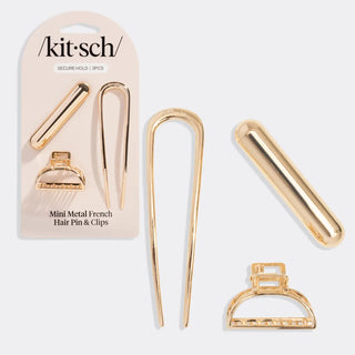 mini metal french hair pin & clips 3 pc set