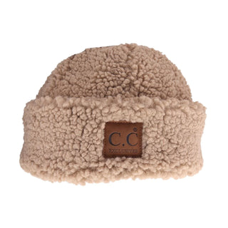 fuzzy lined sherpa cuffed cc beanie - assorted