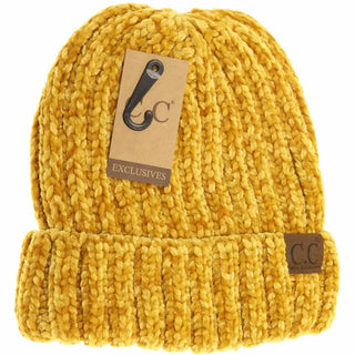 solid ribbed chenille beanie - assorted