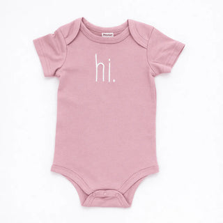 "hi." embroidered rosy pink cotton knit onesie